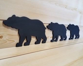 Black Bear Set of 3 – Wood Black Bear Set - Wood Bear Set - Bear Wall Art - Bear Woodwork - Wooden Bear Silhouette - Bear Art – Animal Art