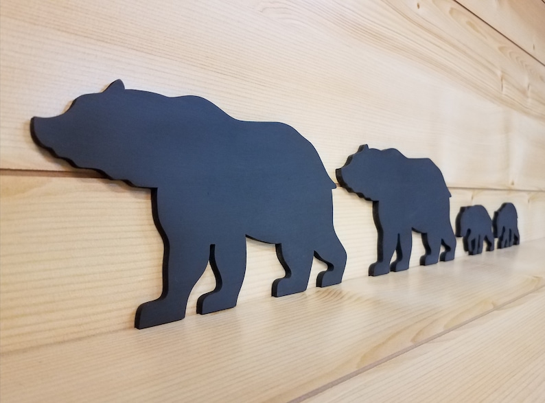 Black Bear Family Bear Wall Art Bear Woodwork Wooden Etsy