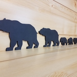Black Bear Family of 7 - Bear Wall Art - Bear Woodwork - Wooden Bear Silhouette - Bear Family Art - Bear Family of 7 - Animal Art