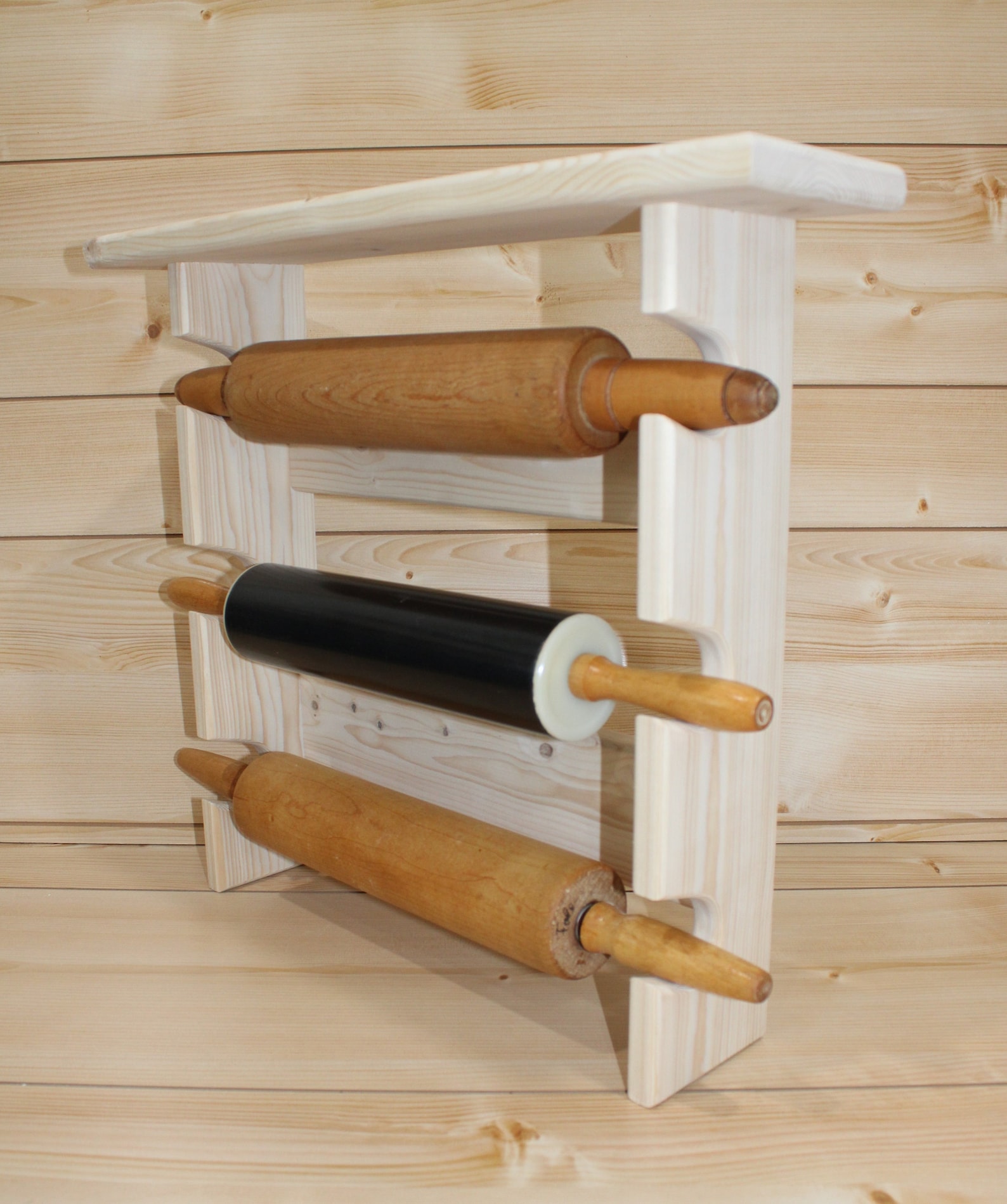 Storage Rack Slot Pin Rolling Pin Rack With Three Slots – Rolling Pin Rack With Shelf ...