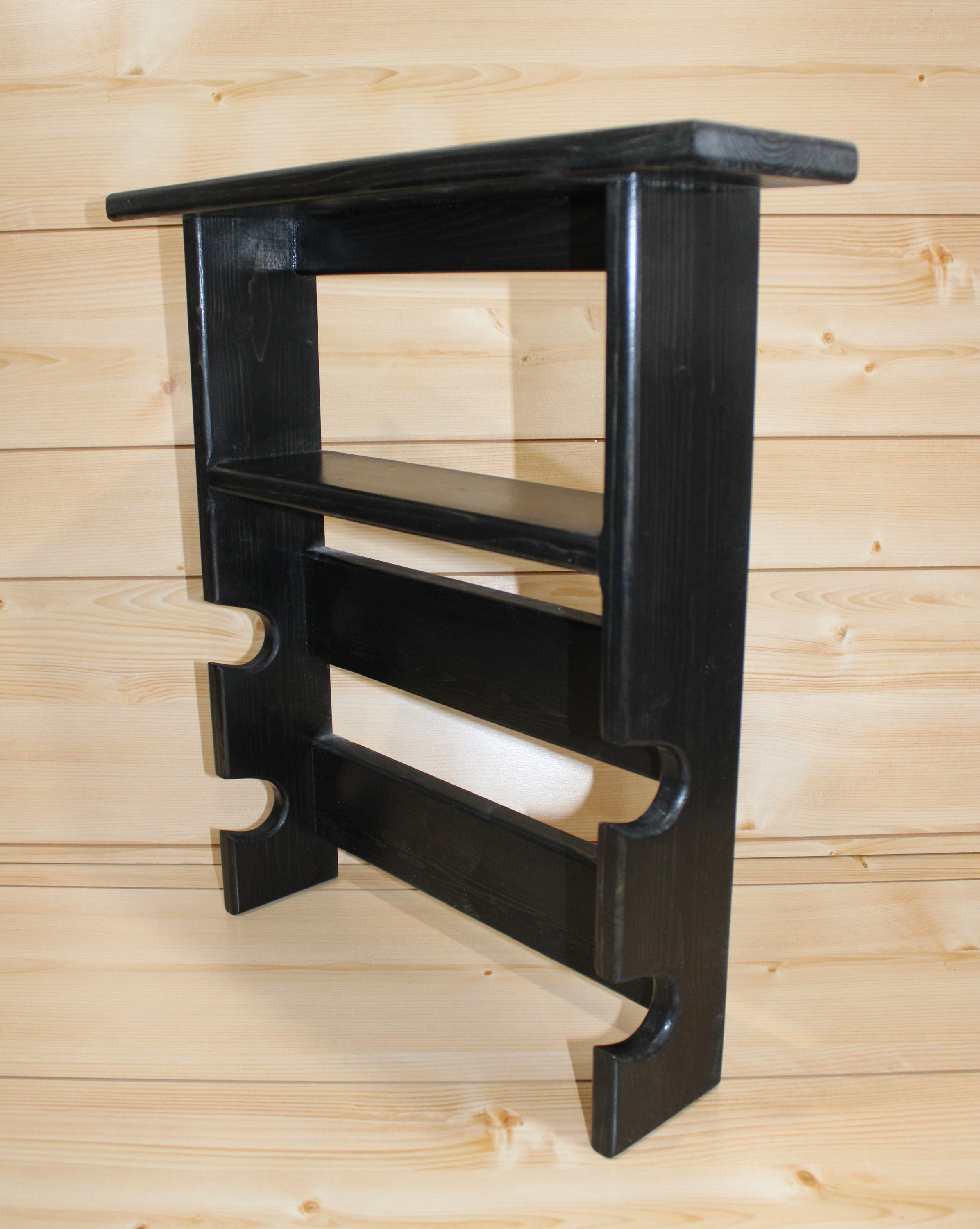 Black Rolling Pin Rack With Double Shelves Multiple Rolling Etsy