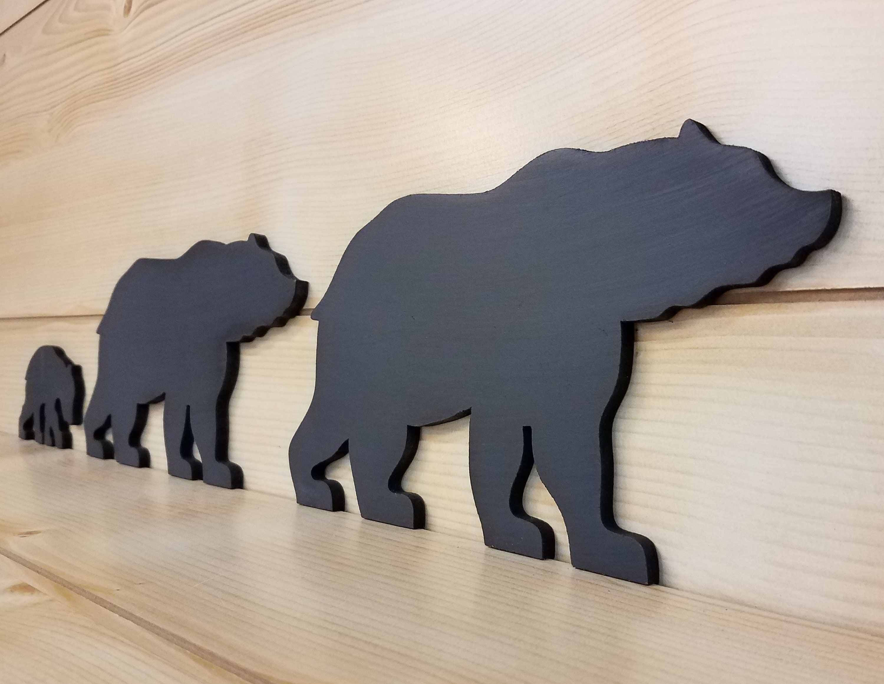 Black Bear Family Key Holder - Hand-cast Resin Figurine, 3.5x7.5 Inches