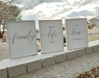 Family Where Life Begins & Love Never Ends Signs