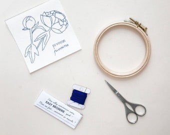 Peony Embroidery Kit, Floral Embroidery, Beginner Embroidery, Britney Pompadour