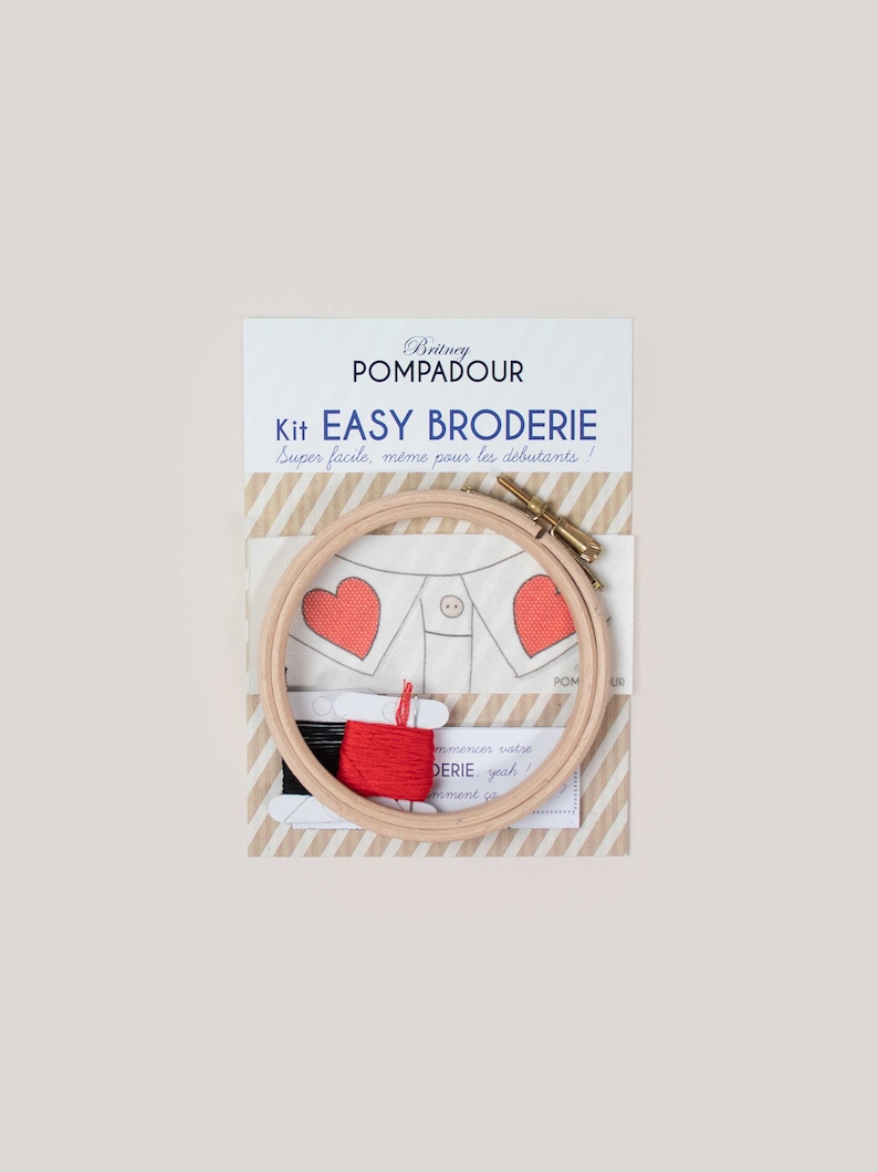 Heart embroidery kit for shirt collar by Britney Pompadour Easy Broderie