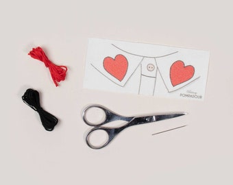 Heart for shirt collar - EASY EMBROIDERY Kit