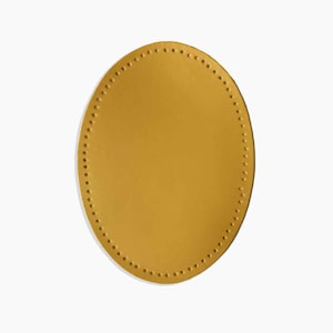 Geel lederen naaielleboogkussen, paar ovaal lederen elleboogkussen, naaielleboog, kniebeschermer