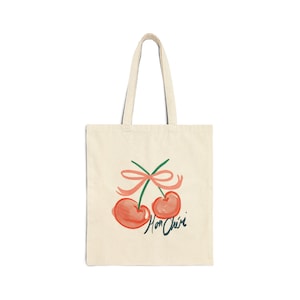 Beige Tote Bag and Cosmetic Bag Set With Cherry Design
