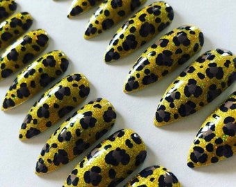 Leopard Print False Nails | Stick On Nails | Glue On Nails | Hand Painted Press On Nails | FakeNails