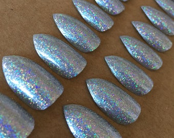 Silver Glitter False Press on Nails