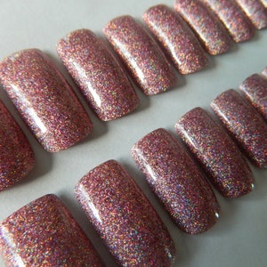 Uñas postizas cuadradas medianas con brillo rosa