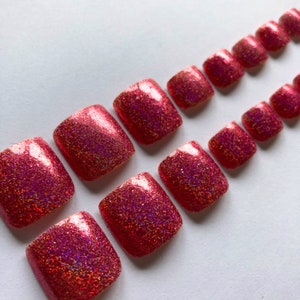 Pink Holographic Glitter False Toe Nails