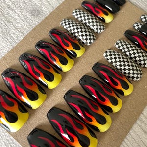 Flame Nails, Ombre Flame False Nails, Full Set of 20 Press on Nails- No Need to Measure.