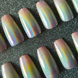 Medium Coffin Nails - Rainbow Holographic False Nails