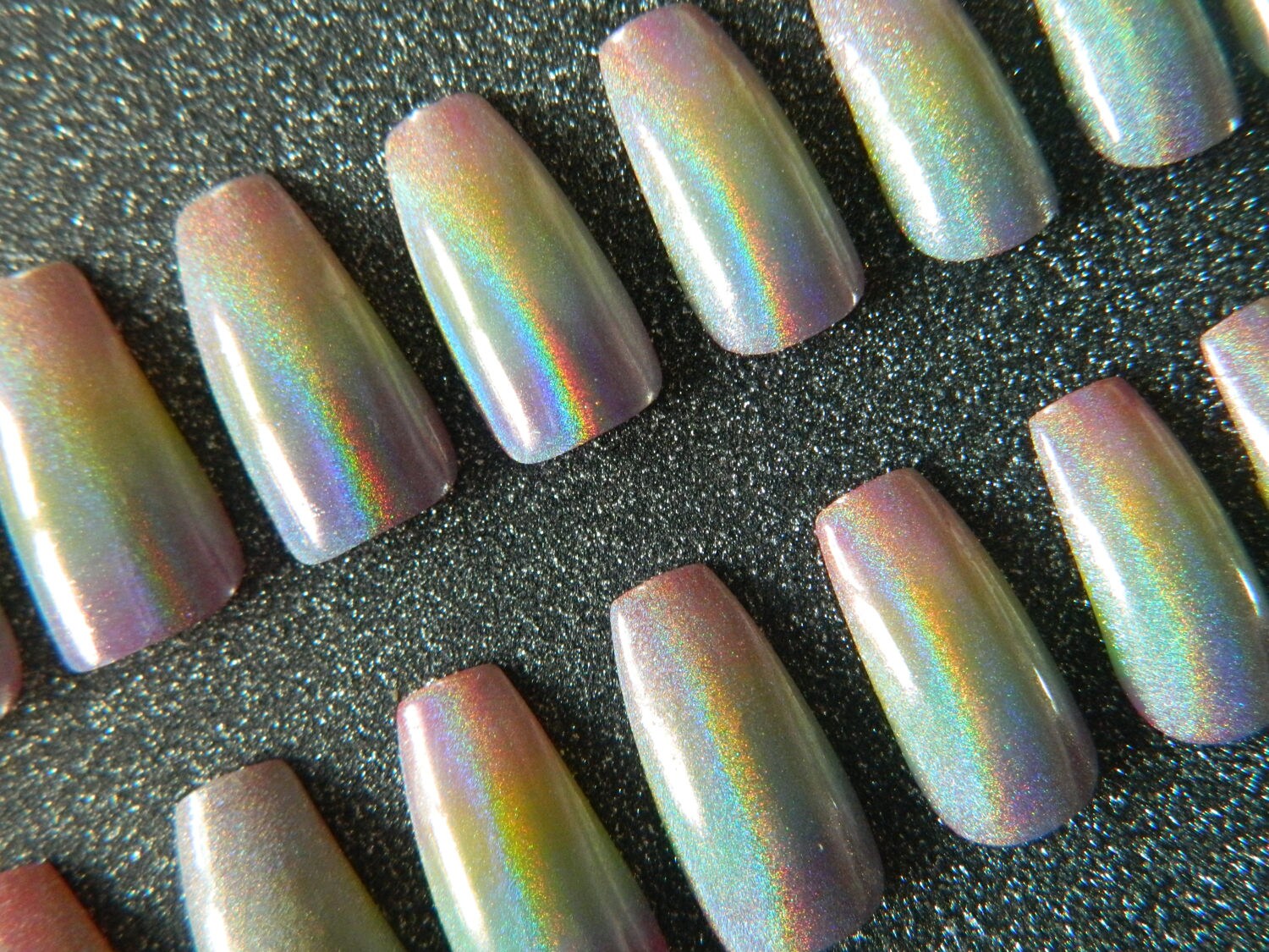 Medium Coffin Nails Rainbow Holographic False Nails Etsy