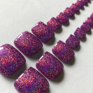 Light Purple Holographic Glitter False Toe Nails