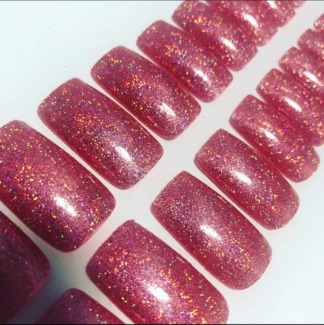 Press On Nails For Wide Nails Pink Wide False Nails, Full Set of 20 Extra Wide Press on Nails. No