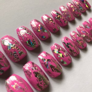 Pink /Foil Press on Nails | False Nails | Press Ons | Handmade Nails| Custom Nails| Made in UK | Fake Nails