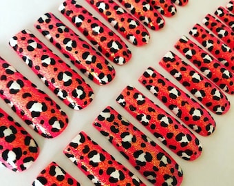 XXL Square Leopard Print False Nails, Drag Nails, Press On Nails.