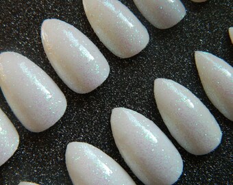 White Glitter False Nails