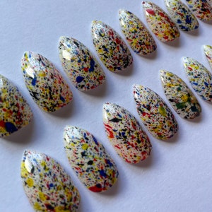 White Paint Splatter Press On Nails, Stiletto False Nails. image 6