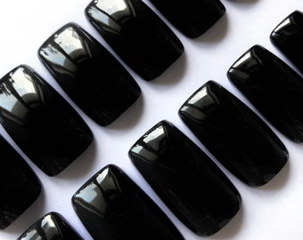 Extra Wide Black False Nails, Wide Fit Glossy Black Press On Nails, Full set of Extra Large Fake Nails.