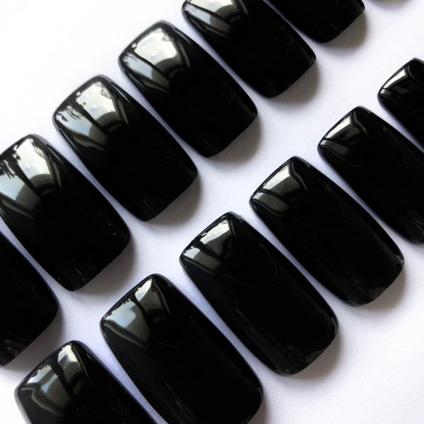 Extra Wide Black False Nails, Wide Fit Glossy Black Press On Nails, Full set of Extra Large Fake Nails.
