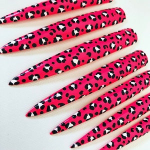 Extreme Length False Nails, Drag Nails, Super Long Press on Nails, Fake Nails, Drag Queen Nails, Fake Nails, Leopard Print Nails.