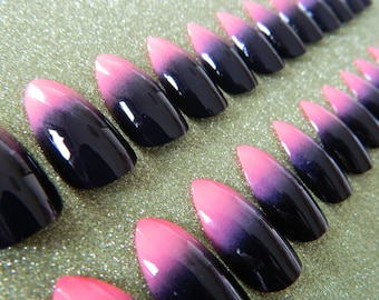 Ombré Pink and Black Press on Nails.