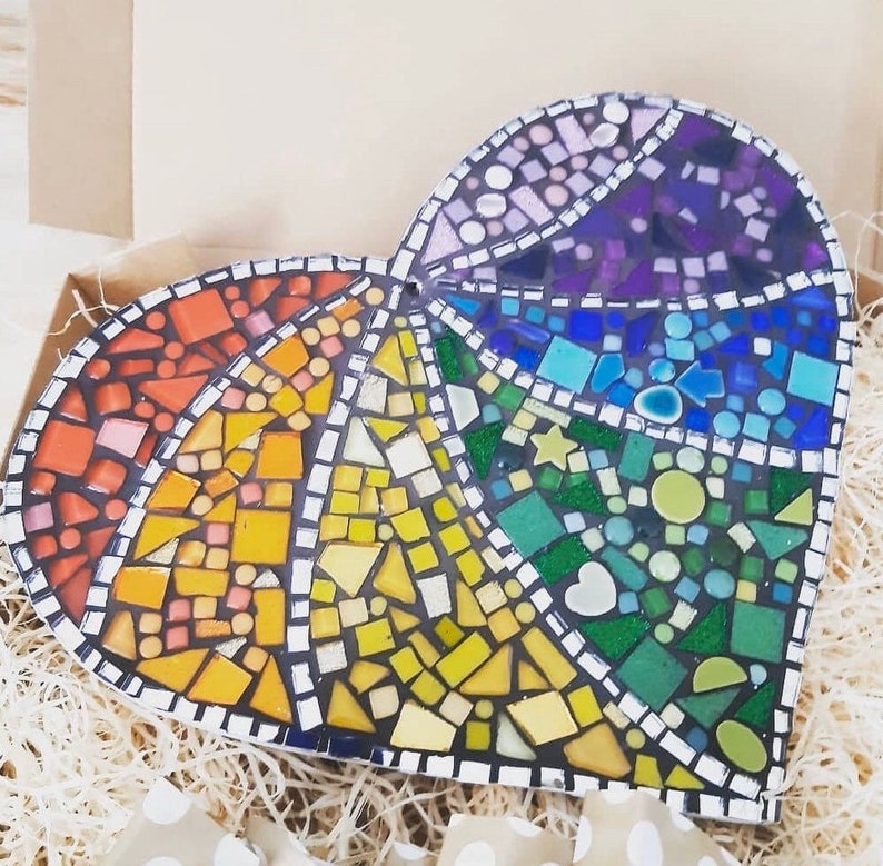 Rainbow Mosaic Heart Kit Craft Kits. Etsy