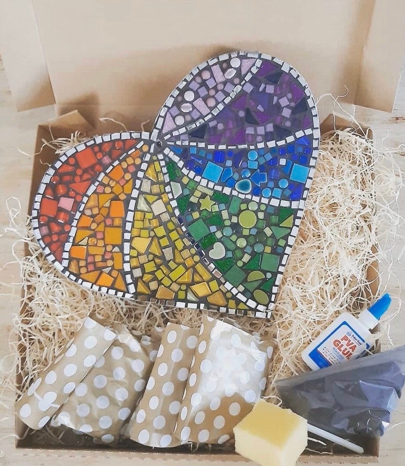 Rainbow Mosaic Heart Kit Craft Kits. Etsy