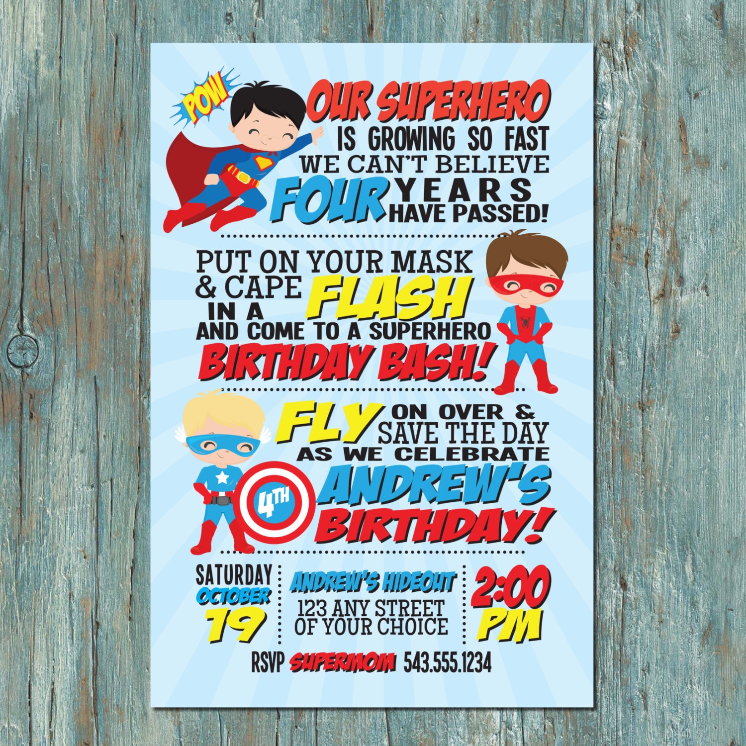 Superhero Birthday Party Invitation for Boy or Girl Etsy