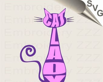 Crazy Cat Lady SVG, cat cut file for  cricut cutting machines, cuttable file, printable cat vector clip art design silhouette, cat printable