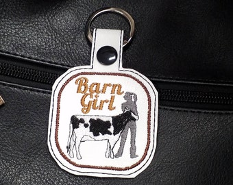 Cow in the hoop snap tab embroidery key tag design. Holstein cow ITH key fob. cowgirl key chain, dairy farm life embroidery file 4-H pattern