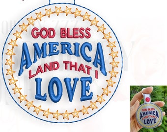 God Bless America ITH Snap Tab key fob design. Embroidery in the hoop key chain 4th of July template