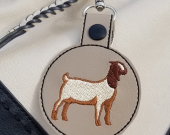 Boer Goat snap tab key fob in the hoop embroidery pattern, ith boer goat design, pes key chain file, keychain template,  goat