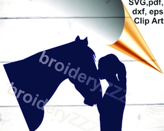 Girl Kissing Horse SVG, Equestrian Clipart (Digital File)