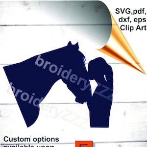 Fille embrassant la conception de clip art svg de cheval pour le cadeau d'amant de cheval. Vector équestre grange fille équitation fichier coupe pour cricut ou silhouette