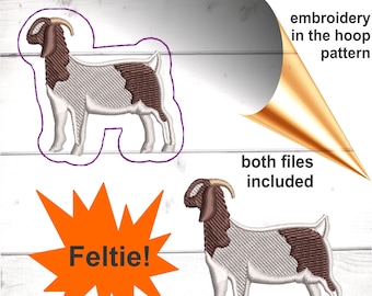 Paint Goat feltie in the hoop embroidery pattern.  ITH boer goat design, pes felt design file, template,  goat 4H planner felties, hair bows