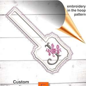 Monogram Letter J snap tab in the hoop key fob embroidery design template for making your own key chain ITH. Machine Embroidery fob pattern