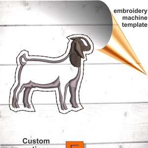 Boer Goat feltie in the hoop embroidery pattern. ITH boer goat design, pes felt design file, template, goat 4H planner felties, hair bows image 2