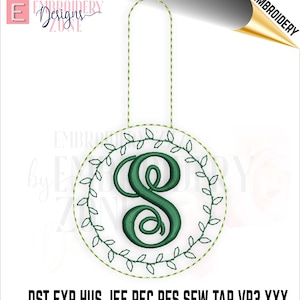 ITH Snap Tab Blanko Schlüsselanhänger Design. Stickerei im Stickrahmen Schlüsselanhänger Monogramm Rahmen für Maschinenstickerei Blätter in einem Kreisrand