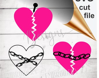 Heartbreaker svg file broken heart chains. Love hurts clip art design for cutting machines and crafts. Tattoo pattern for download