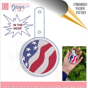 Wavy American Flag Key Fob ITH Embroidery Design (Digital Download)