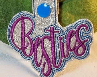 Besties in the hoop key chain embroidery design, ith key fob file, Best Friends keychain, BFF snap tab pattern, girlfriends,DIY gift for her