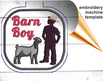Boer Goat snap tab embroidery design file.  In the hoop key fob pattern, pes keychain embroidery file template, farm boy keychain 4H gift