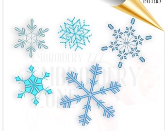 Snowflakes embroidery design file set to sew with your embroidery machine.  Five different designs are included in separate files.