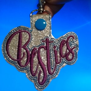 Besties in the hoop key chain embroidery design, ith key fob file, Best Friends keychain, BFF snap tab pattern, girlfriends,DIY gift for her image 4