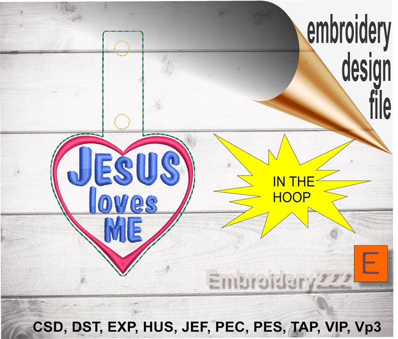 Jesus loves me key fob pattern displayed as a virtual embroidery design