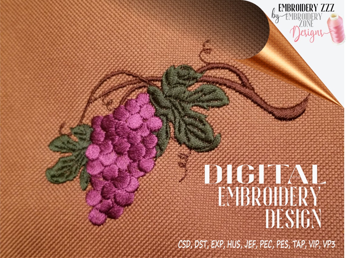 Grapevine embroidery design file. Grapes hanging from a vine Etsy